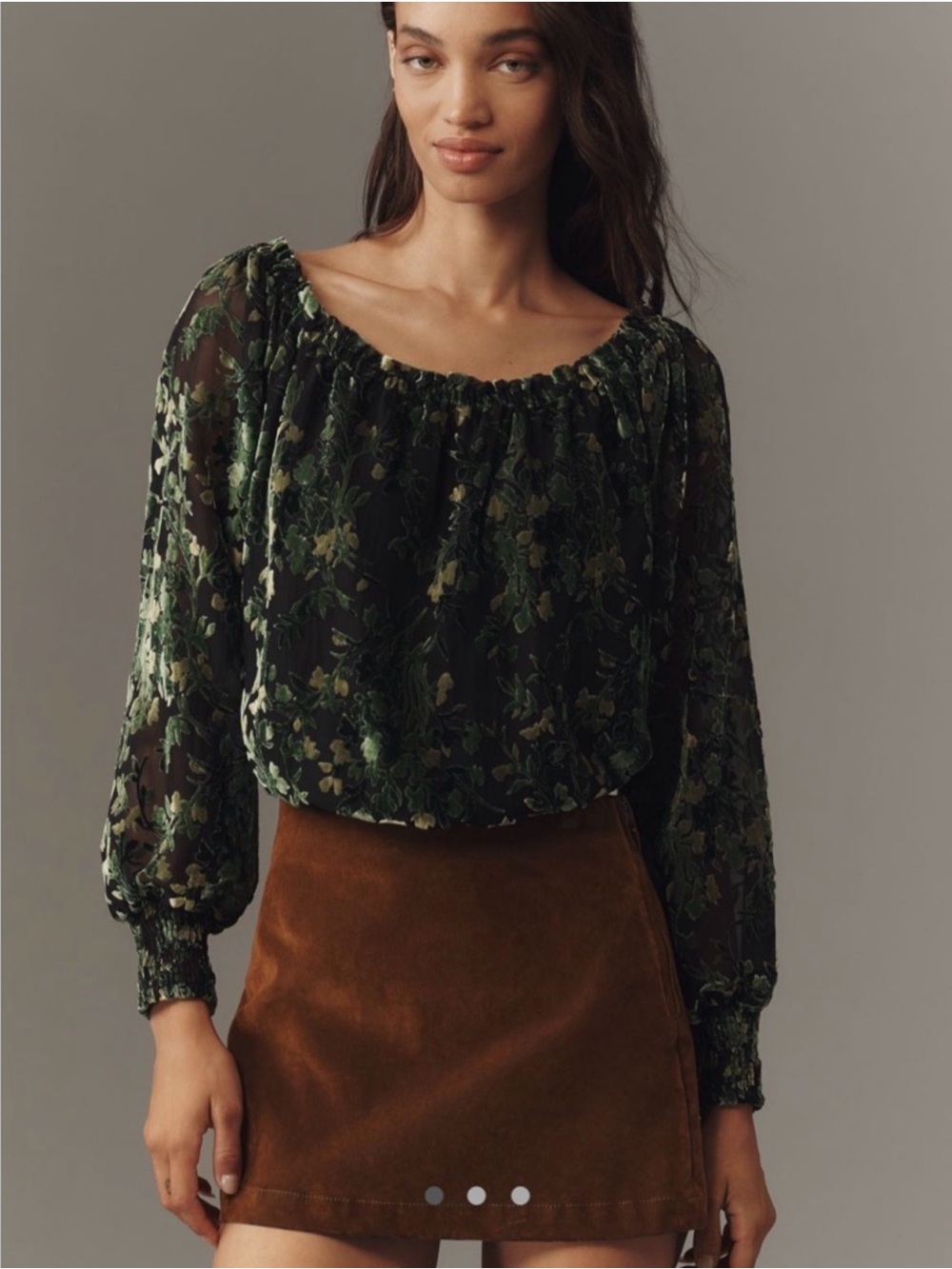 Anthropologie Boho Green Ivy Velvet Off-Shoulder Top✨